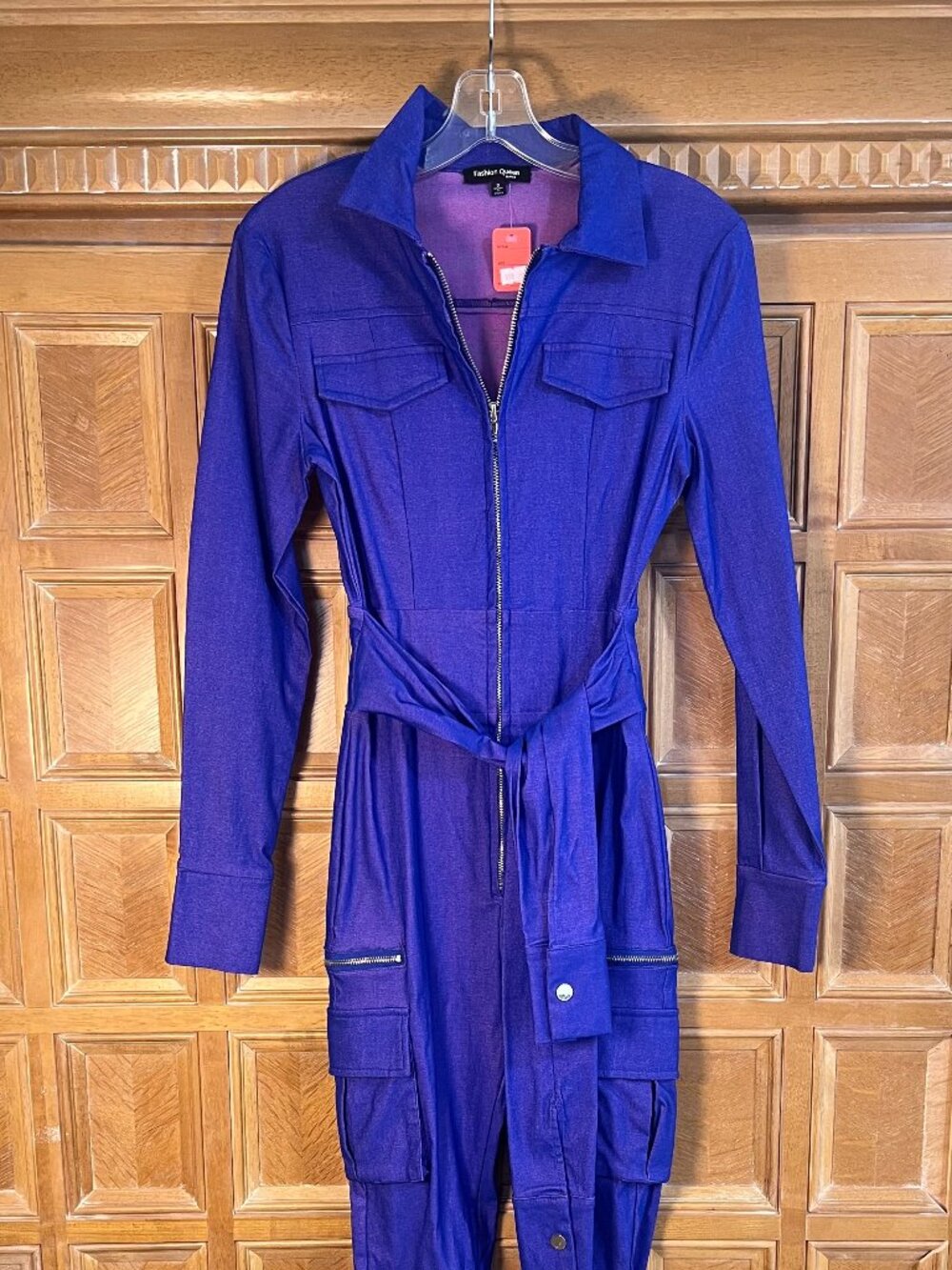 Fashion Queen Womens Trendy One Piece Jump/Pants Suit Shimmer Blue Small